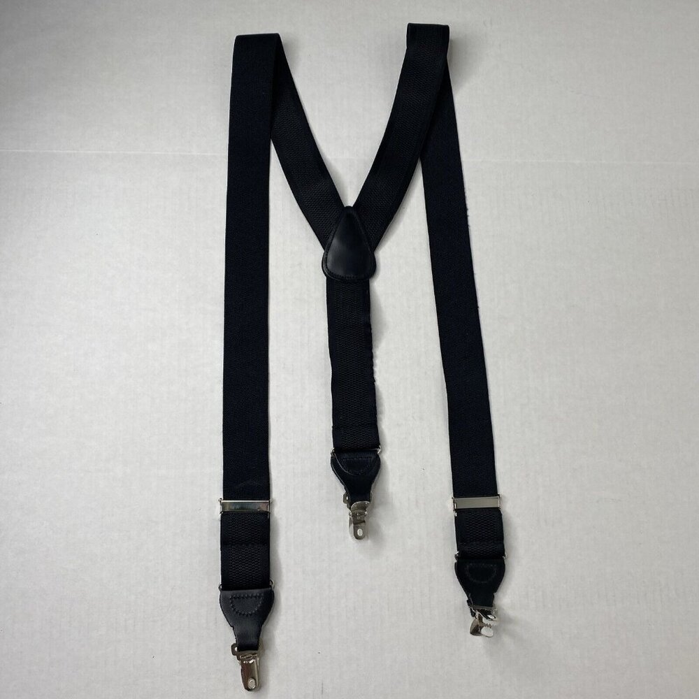 Trafalger Suspenders Black Stretch Fabric and Leather New No Tags